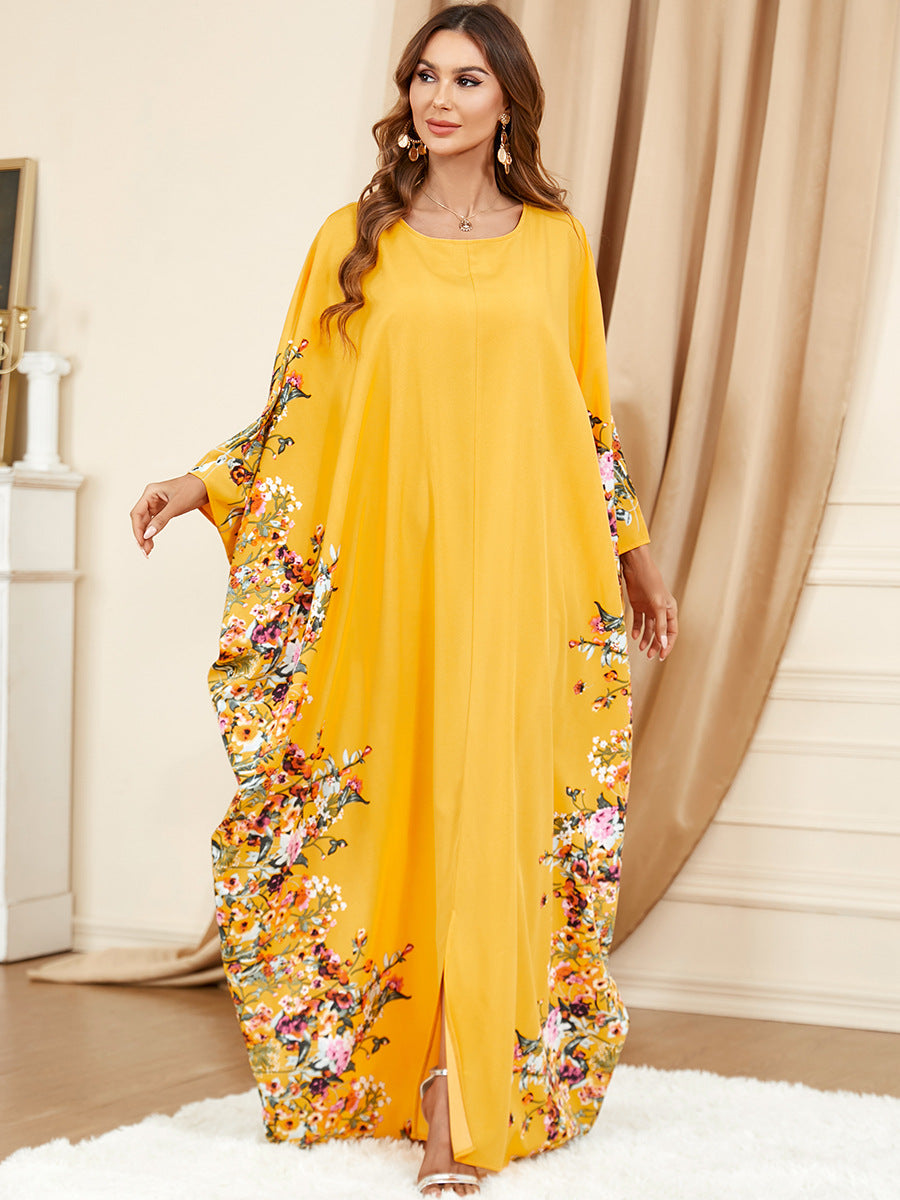 3422  Batwing sleeve printed dress