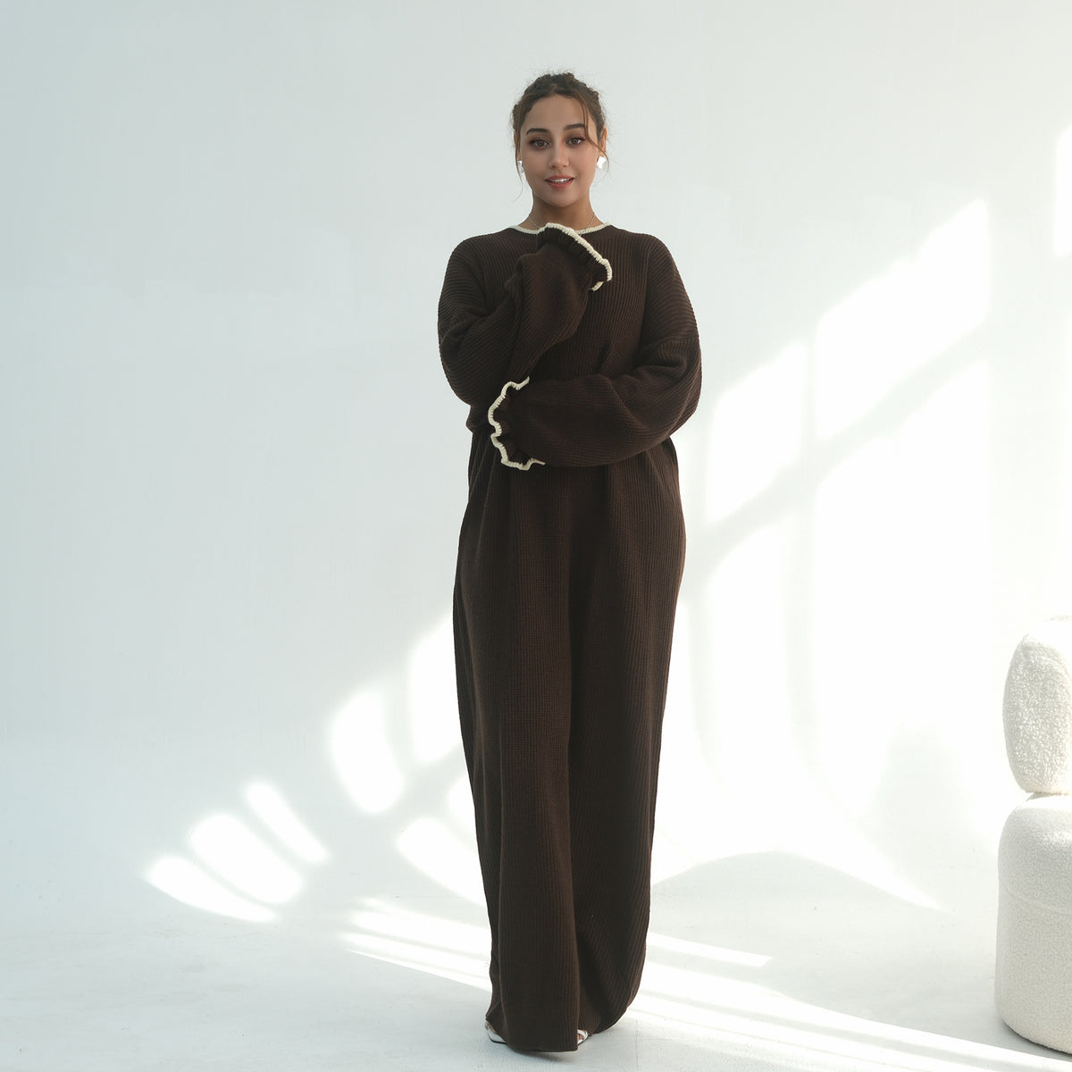 LR1108  Autumn/Winter Contrast-Color Faux Cashmere Jersey Dress