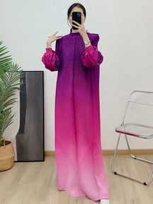 1169240391  Ombre Polyester Crinkle Lantern Sleeve Long Dress
