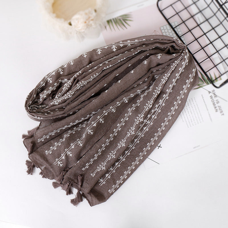 VS118 printed cotton tassel hijab scarf