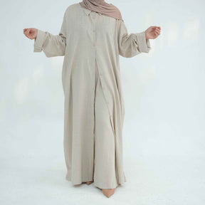 LR924  Plain Linen-Cotton Abaya Set
