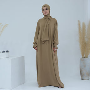 LR709  Elegant solid color dress two-piece set (abaya + hijab)