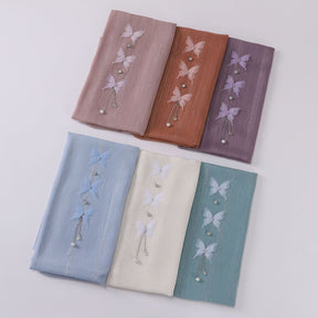 W-0115 plain pleated Silver thread Butterfly hijab scarf