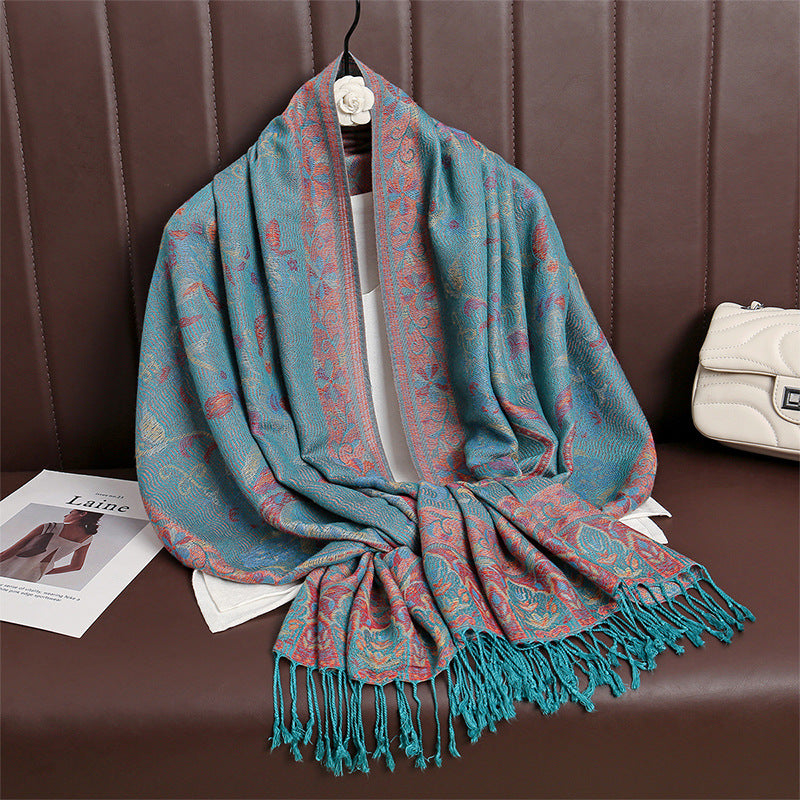 MY18 Butterfly Cashew Jacquard Shawl Tassel Scarf