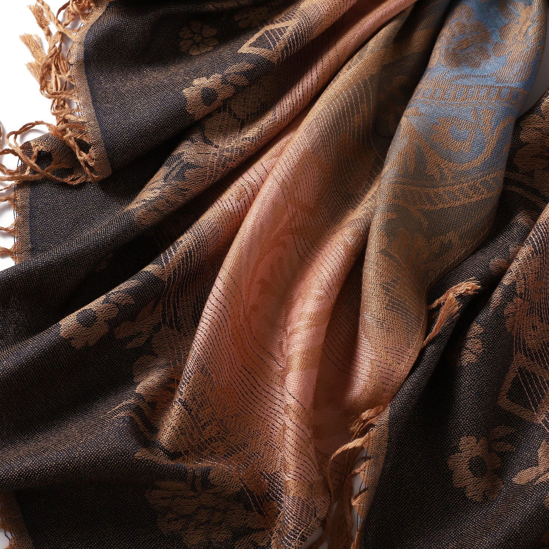 TH05-047  Rainbow Gradient Paisley Jacquard Tassel Viscose Hijab