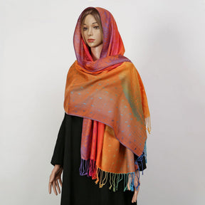 YF0438  Colorful Jacquard Soft Polyester Tassel Long Scarf