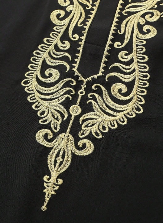 524859  Men's long-sleeve embroidered stand-collar long shirt