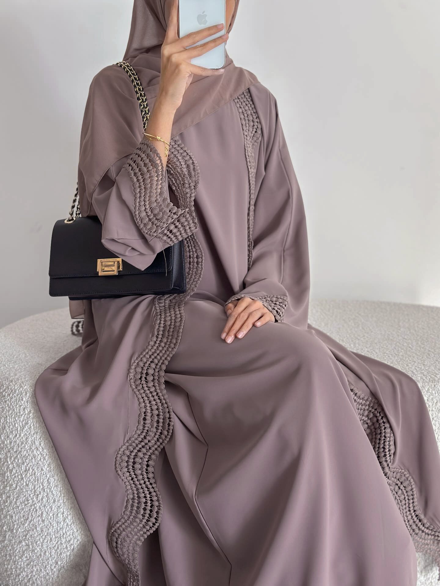 LR1183  Plus Size Wavy Lace Nida Cardigan + Inner Layer Set