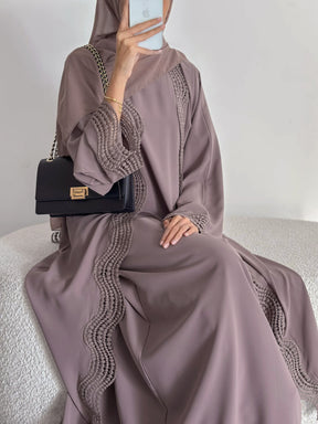 LR1183  Plus Size Wavy Lace Nida Cardigan + Inner Layer Set