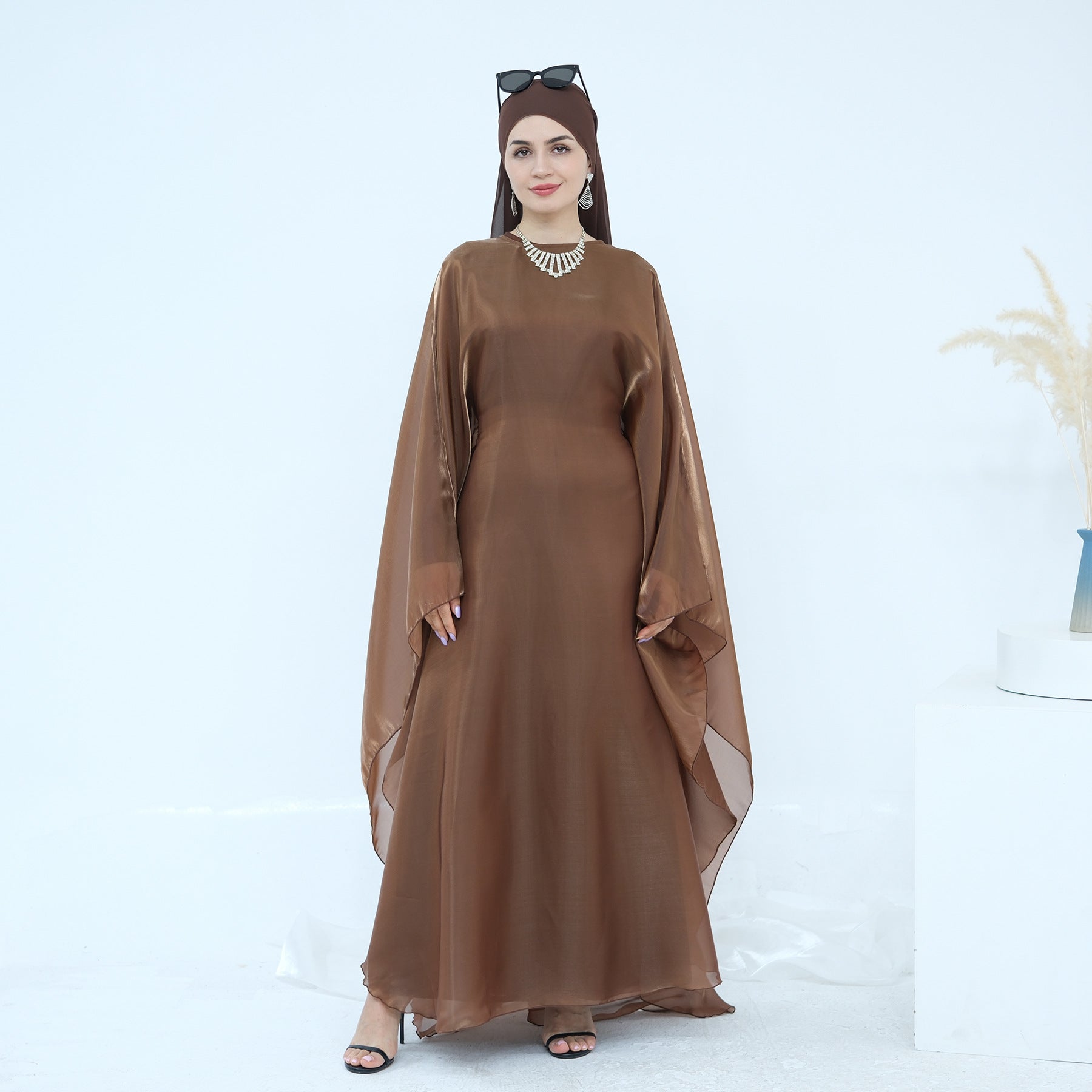 LR943+LR944  Plain elegant dress + inner + hijab set