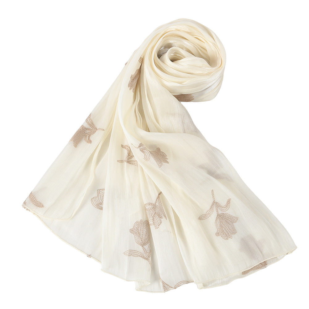 WJ103  Sea Island Silk Embroidered Sun Protection Hijab