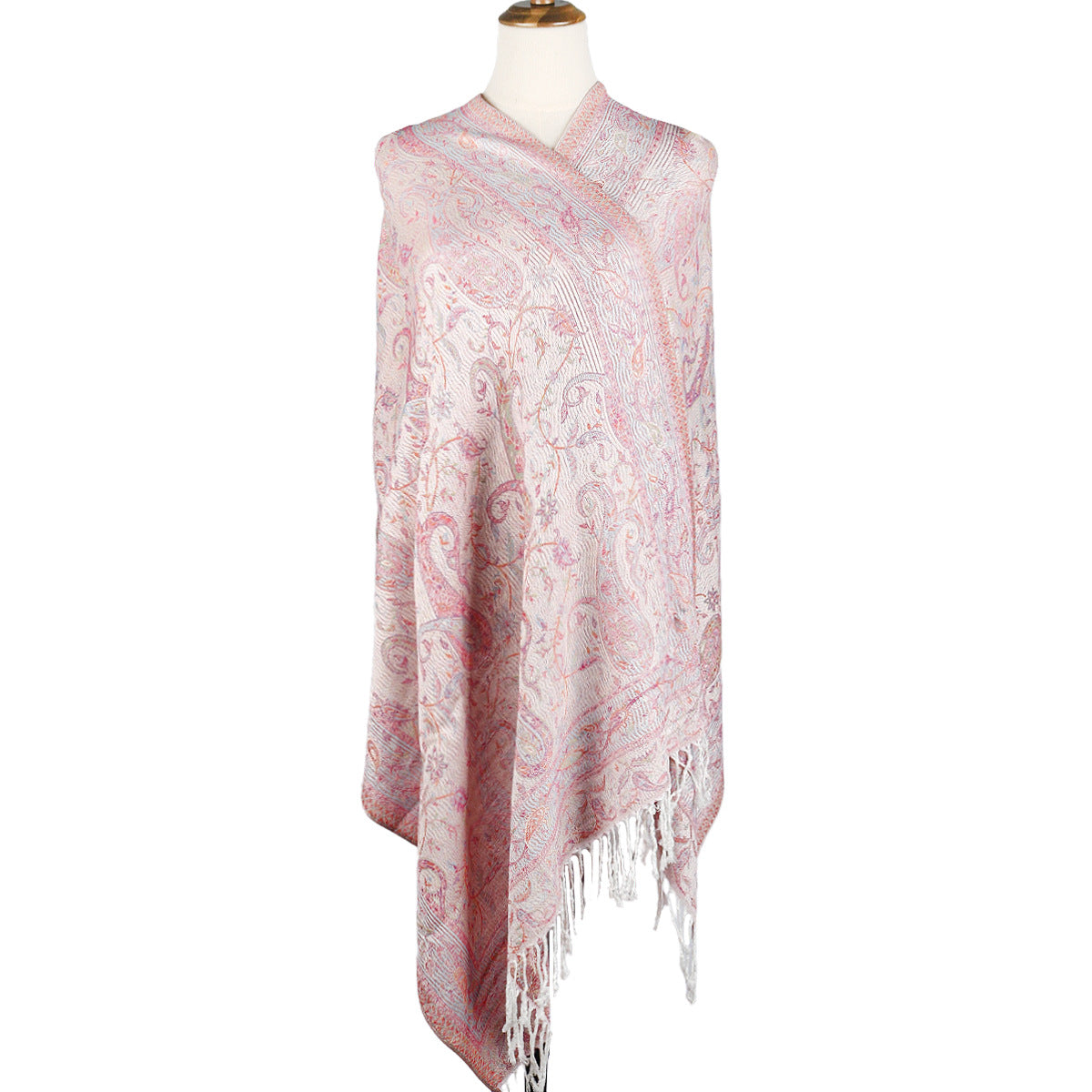 WJ046  Paisley Faux Cashmere Tassel Layering Scarf