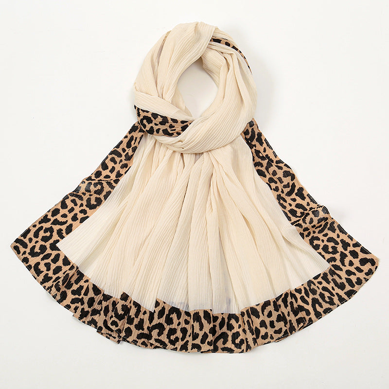 VS773 Hot sale new style leopard wrinkle polyester long scarf solid color headscarf