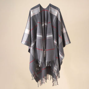 Plaid blanket warm fringed cardigan shawl for autumn and winter