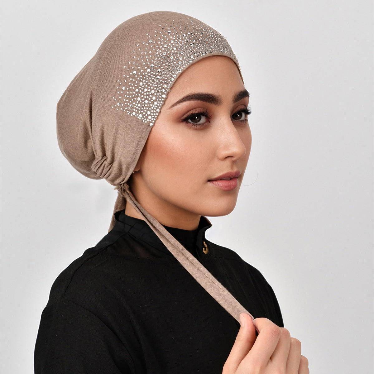 RS059  Rhinestone bandage mercerized cotton hijab cap