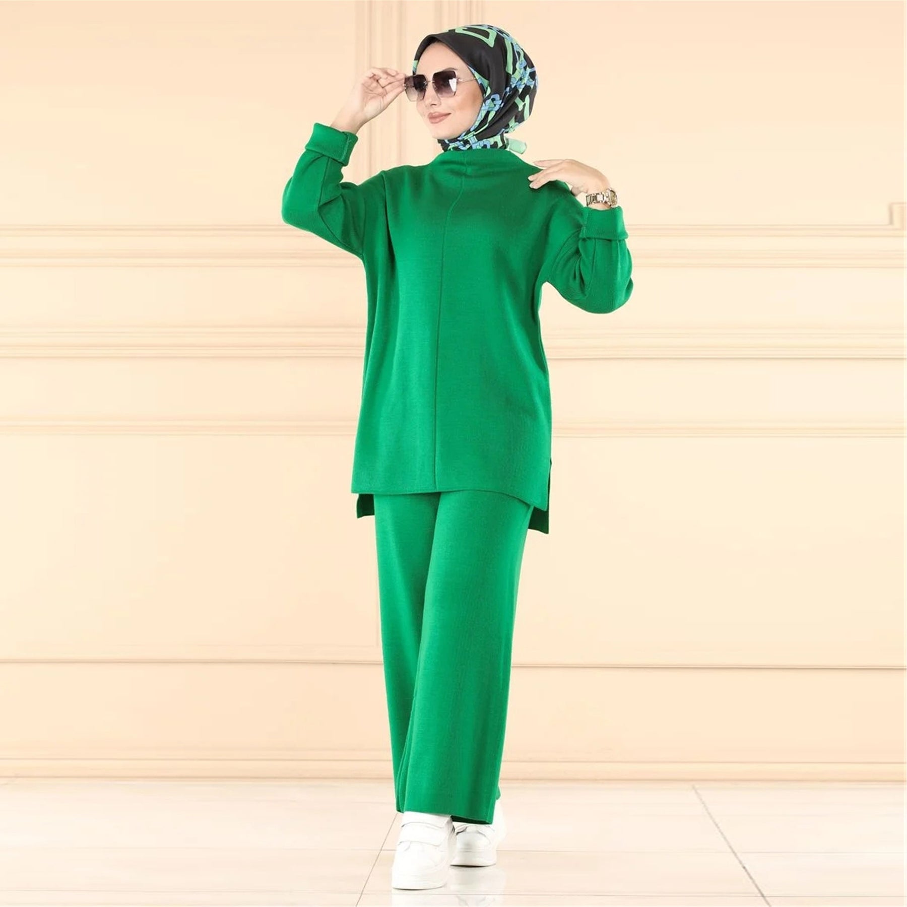 M182# Muslim women's Middle Eastern casual woolen wide-leg pants suit abaya