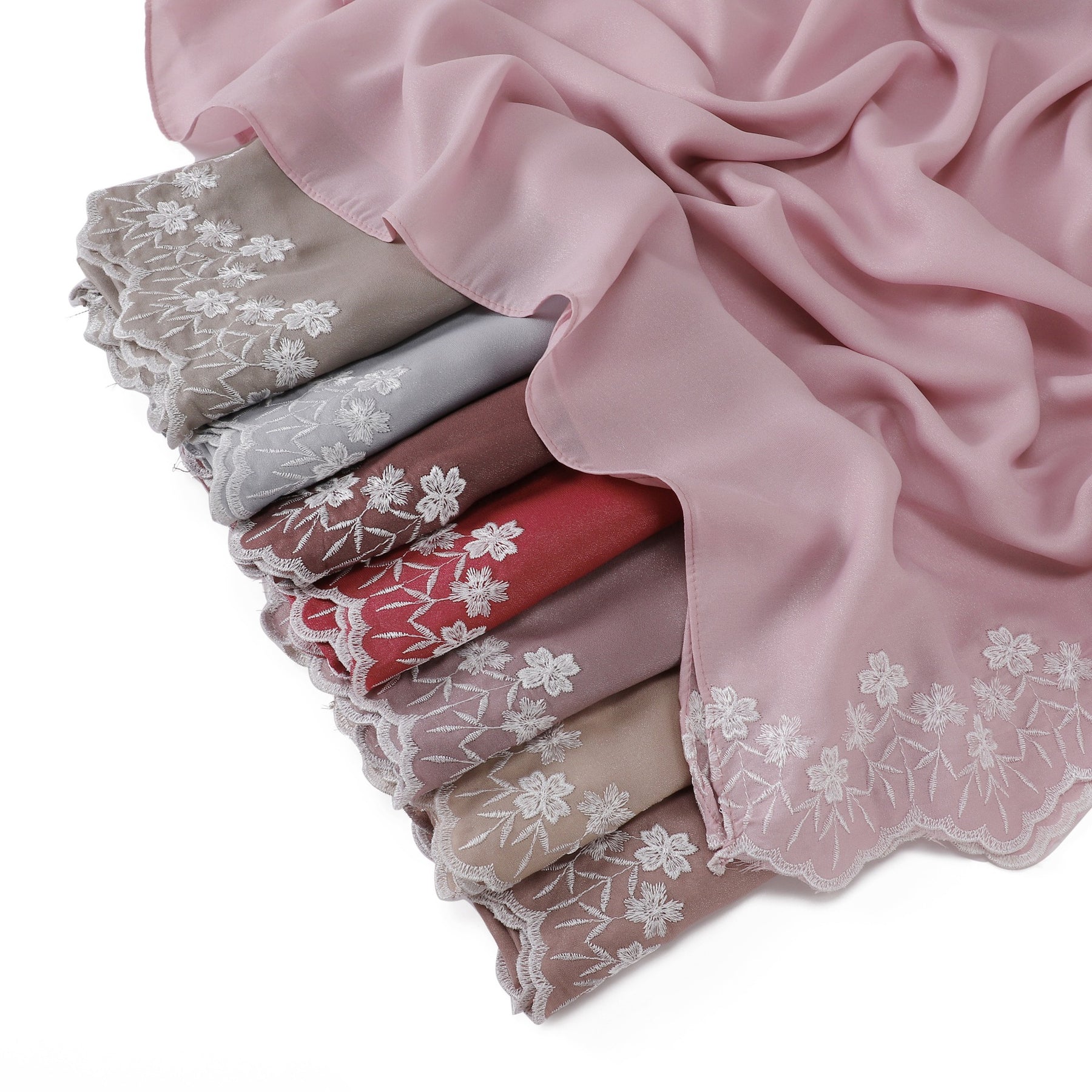 YZ339  Plain Embroidered Ends Shimmer Chiffon Hijab