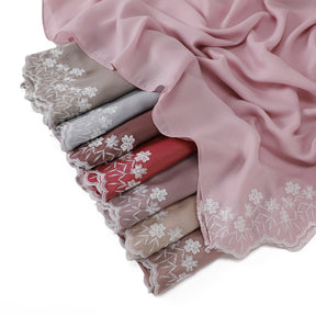 YZ339  Plain Embroidered Ends Shimmer Chiffon Hijab