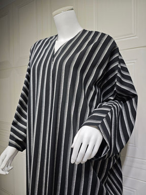 MQ161  Long Zebra Stripe Cotton Open Abaya