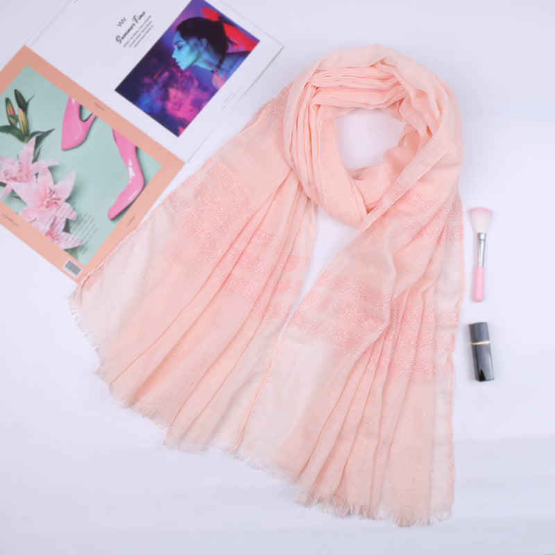 VS169   New solid color sprinkled silver bamboo cotton solid color long scarf classic monochrome striped Malay Indonesian scarf scarf