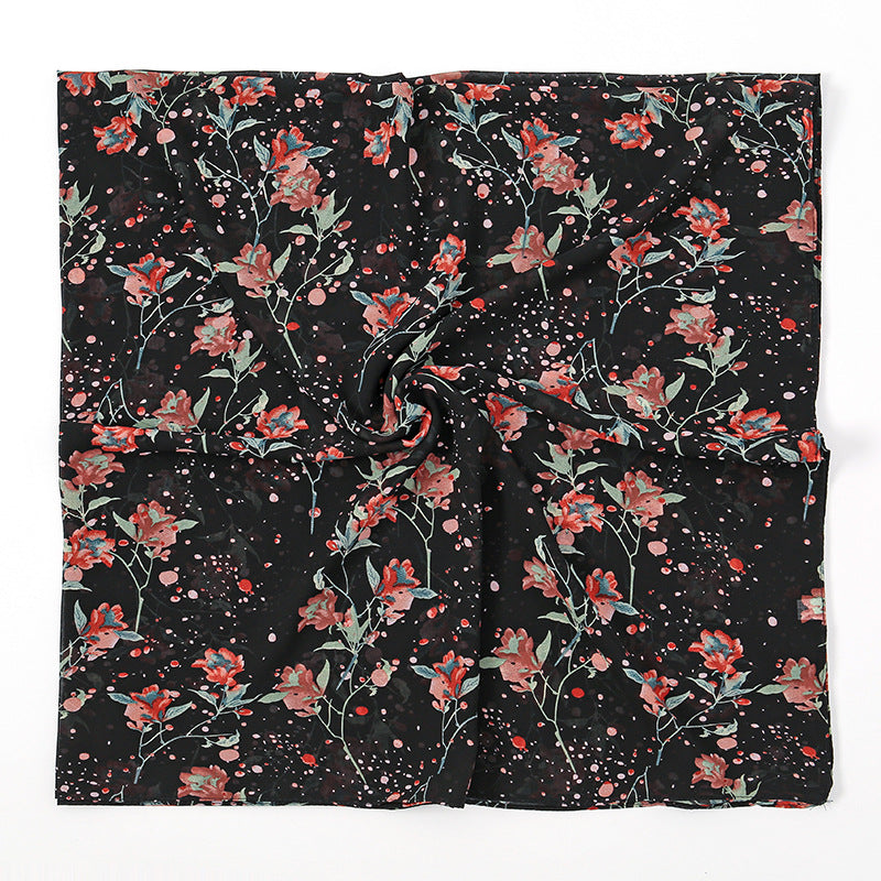 YW347  115*115CM Large Size Floral Pearl Chiffon Printed Square Scarf