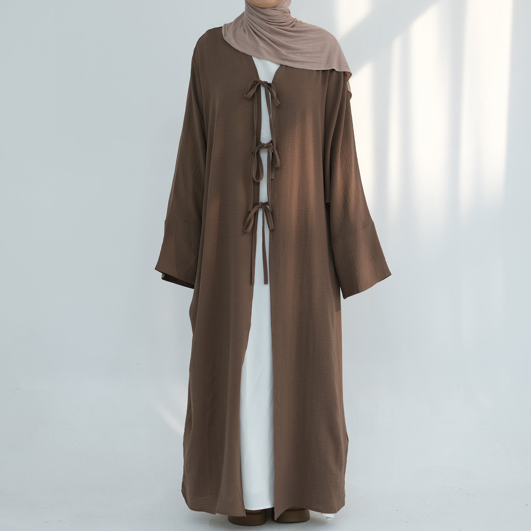 LR883  Tie-Waist Open-Front Polyester Dress