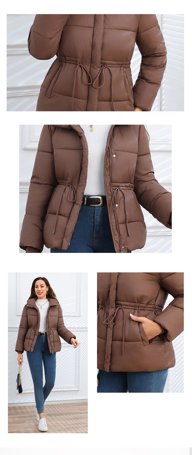 WAN827  Women's Petite Slim Winter Hooded Cotton-Padded Jacket