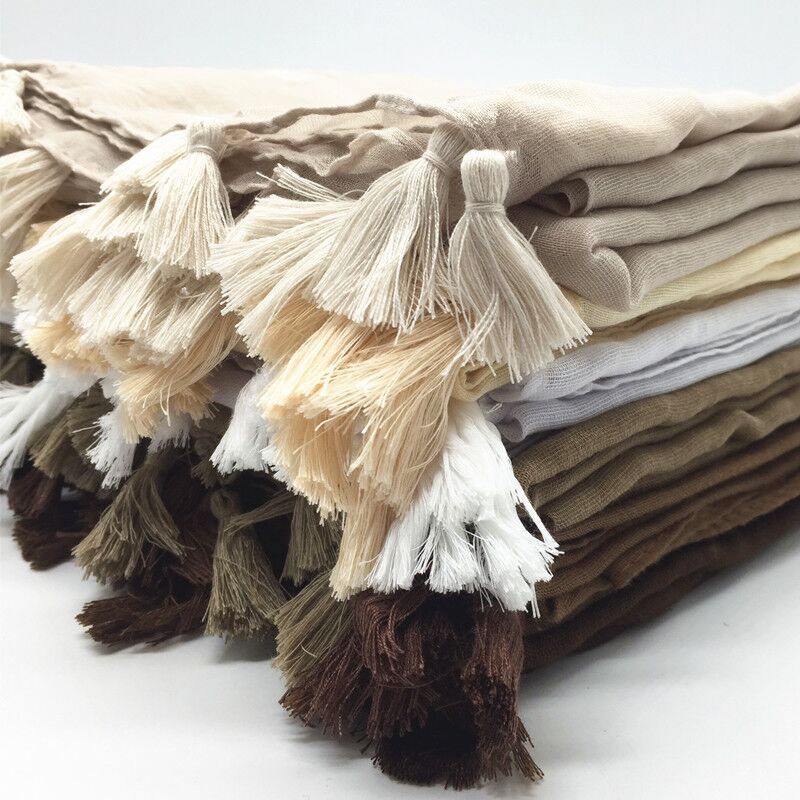 ND06  Plain Polyester Flat-Finish Tassel-End Hijab