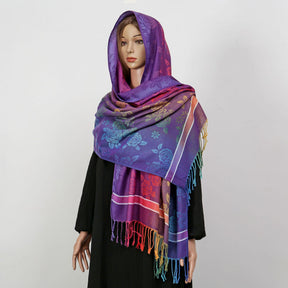 YF0438  Colorful Jacquard Soft Polyester Tassel Long Scarf