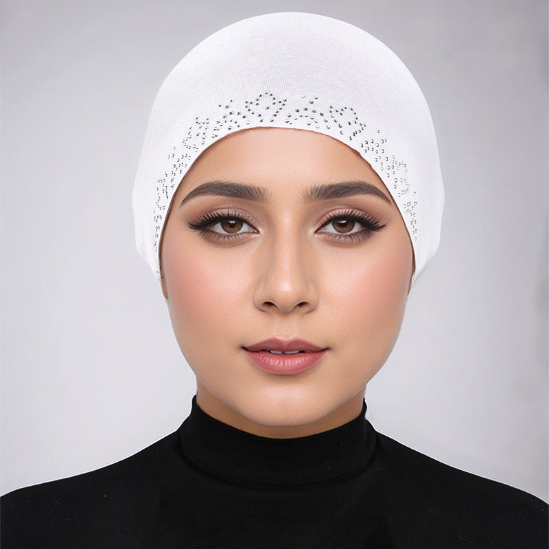 RS038 Mercerized cotton rhinestone strap hijab cap