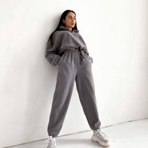PP5972 Spring Autumn Plain Loose Zip Up Stand Collar Sweatsuit 2-Piece Set Abaya