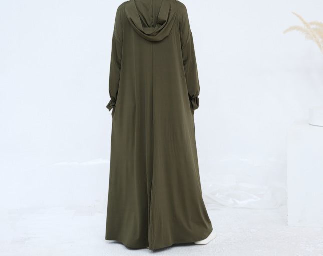 LR958  Plain Polyester Plus Size Long Sleeve Hooded Casual Dress