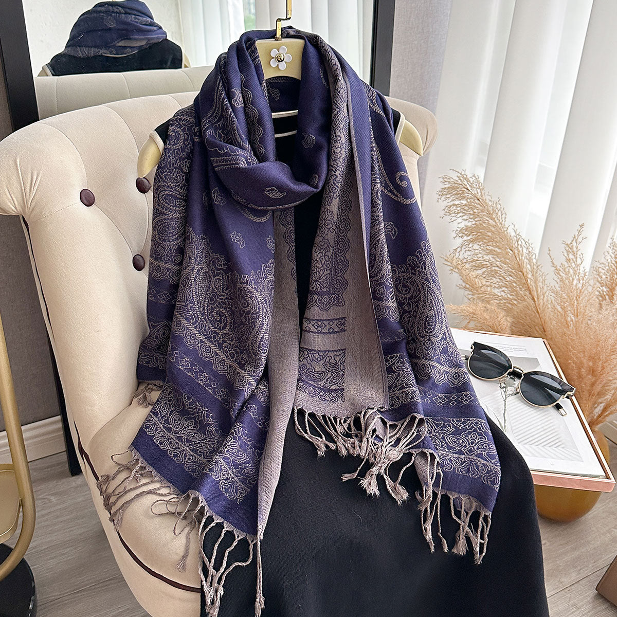 ZM001  Cashew Print Faux Cashmere Double-Sided Autumn Winter Scarf