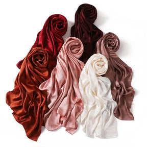 YZ325  Plain Hotfix Rhinestone Crinkled Satin Hijab