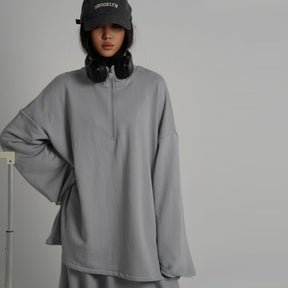 LR1127  Casual Loose Zipper Collar Top and Skirt 2-Piece Set