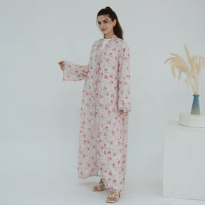 LR1067  Printed Chiffon Lined Open Abaya + Hijab Set