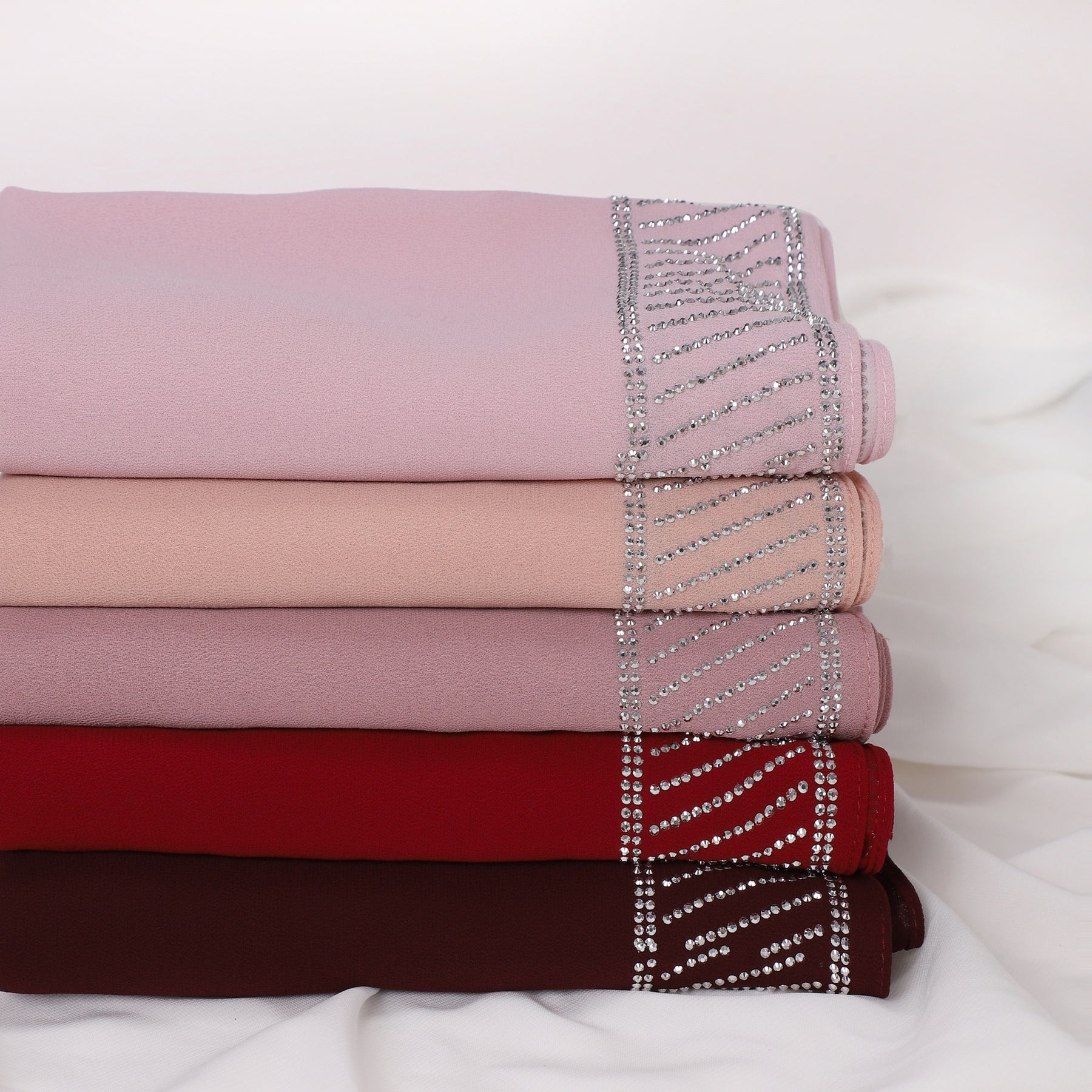 YZ324  Plain Pearl Chiffon Hijab with Rhinestones