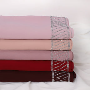 YZ324  Plain Pearl Chiffon Hijab with Rhinestones