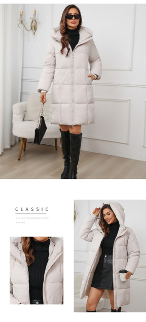 W1836  Women's Hooded Mid-Length Slim Winter Cotton-Padded Coat