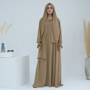 LR709  Elegant solid color dress two-piece set (abaya + hijab)