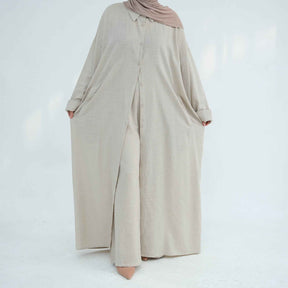 LR924  Plain Linen-Cotton Abaya Set