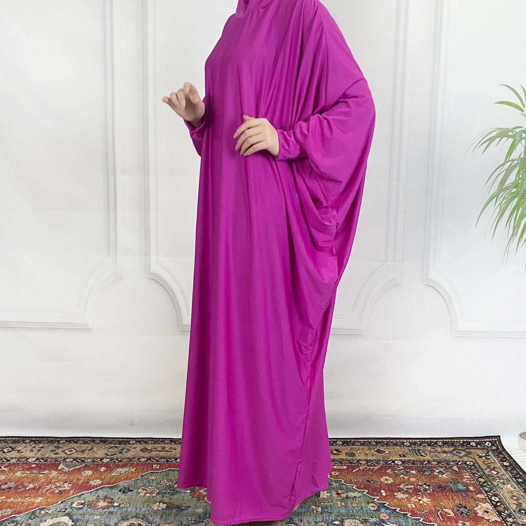 abaya 001 Arabian robe one-piece hooded solid color bat sleeves plus size dress abaya