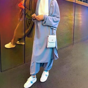 P103  Plain 2-Piece Loose Long Sleeve Top Hijab and Tied Pants Set