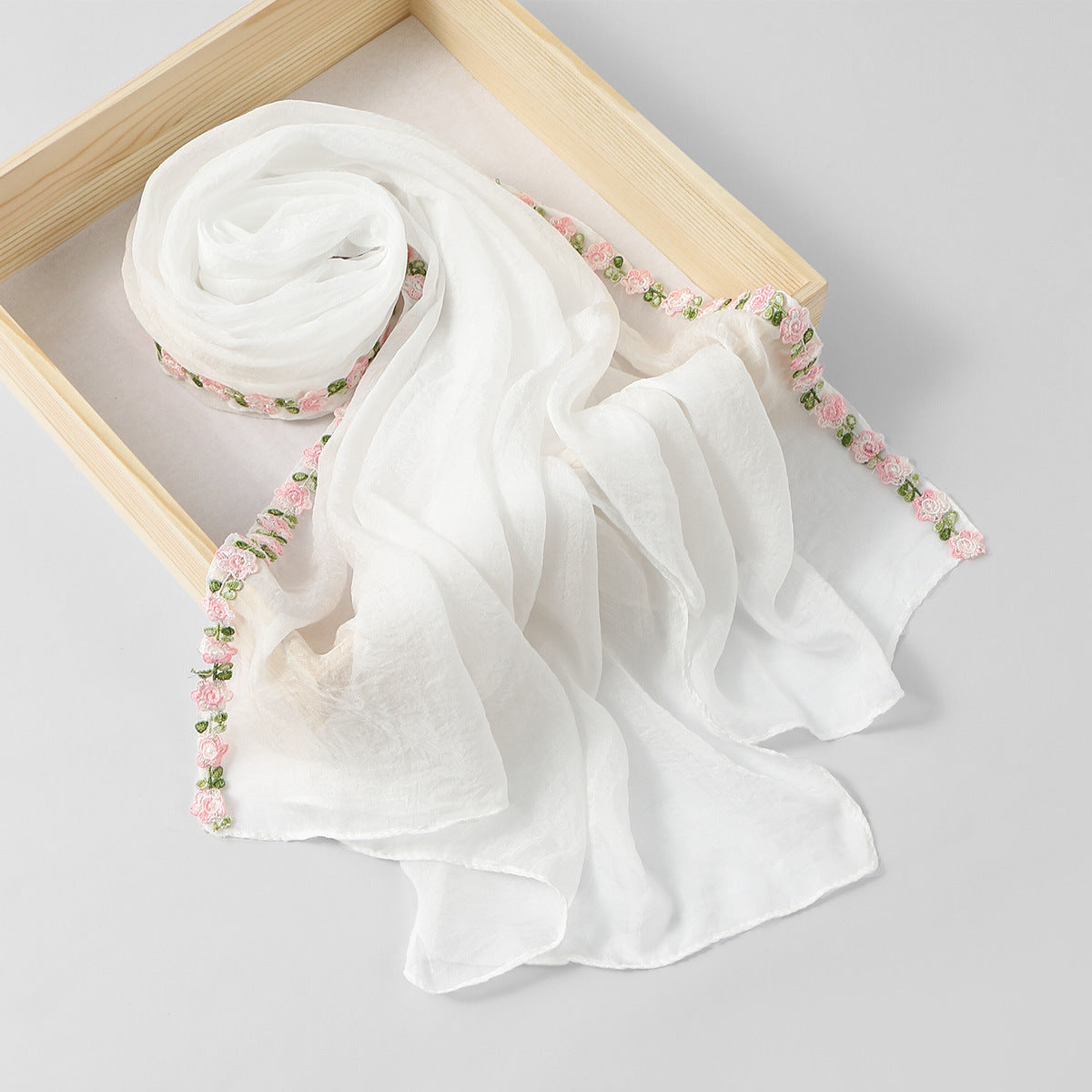 SW141  Plain Chiffon Rose Embroidered Hijab