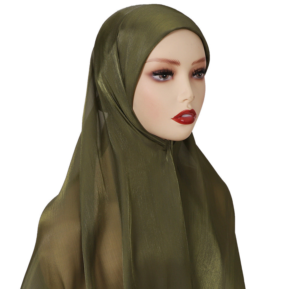 MSL355  Adjustable Cotton Jersey Muslim Cap+Island Satin Crepe Long Scarf