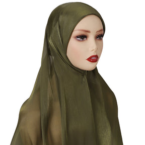 MSL355  Adjustable Cotton Jersey Muslim Cap+Island Satin Crepe Long Scarf