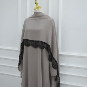 LR1175  Lace-paneled plus size loose fit dress + hijab 2-piece set
