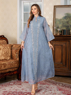 SMT169  Mesh dress with full embroidery
