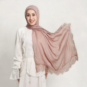 YZ347  Plain Modal Lace Hijab + Mercerized Cotton Tube Cap Set