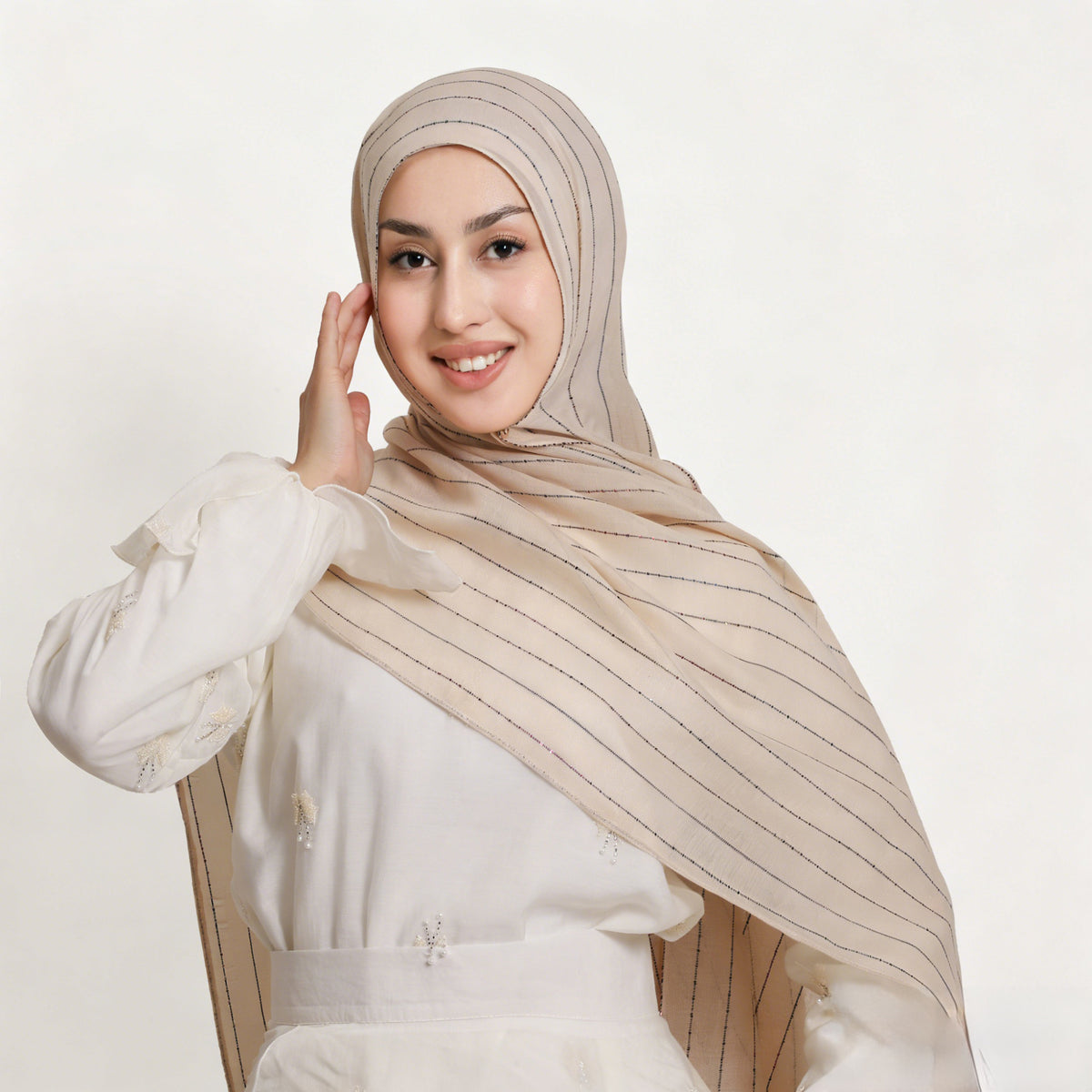 YZ328  Striped Lightweight Polyester Colorful Sequin Hijab